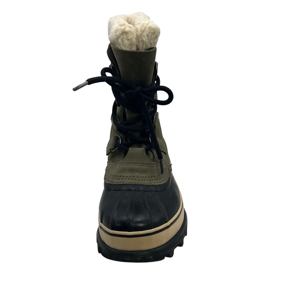Sorel‎ Caribou Waterproof Winter Boots Women's Size 6 Tan Green Fur Lined